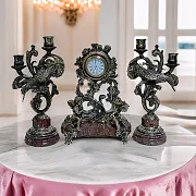 Подарочные каминные часы «Колибри» с канделябрами — фотография 1