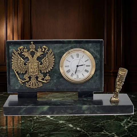 Часы универсальные «Российский герб» на змеевике — оригинальный подарок