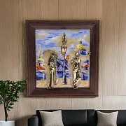 Ручная работа: Бронзовая картина «Пара. Набережная. Мост» с подсветкой — фотография 1