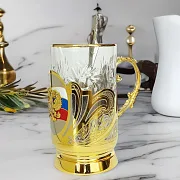 Подстаканник со стаканом «Герб России» из Златоуста — красивый подарок — фотография 1