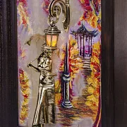 Картина «Девушка с зонтом. Осень» на ониксе с подсветкой — оригинальный подарок — фотография 3